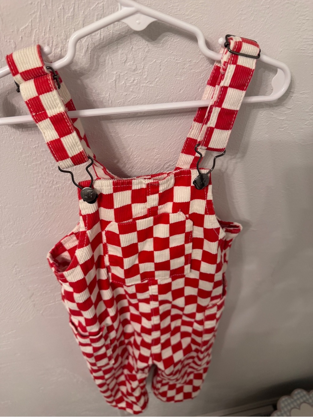 Kids Red & White Checker Denim Pocket Overalls - Little Trouble 2T Unisex - Picture 7 of 9